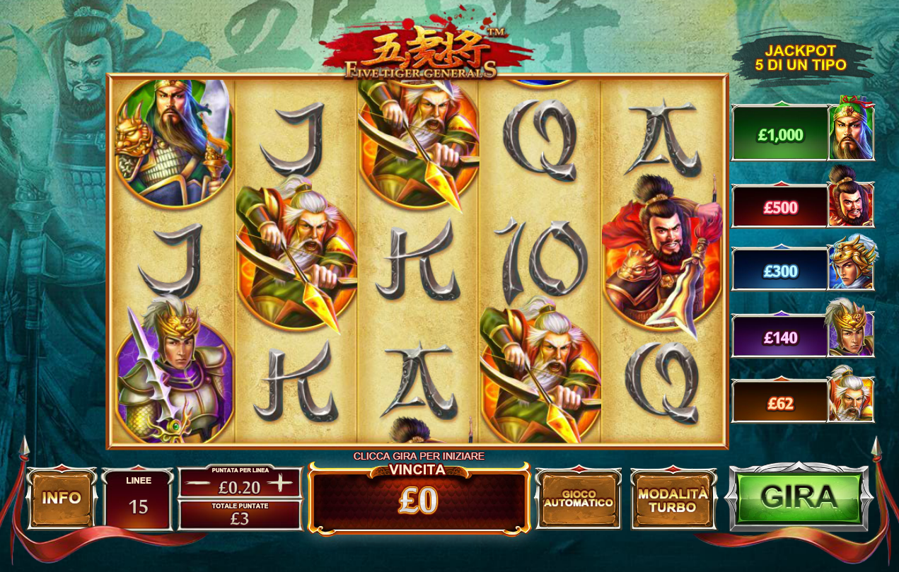 Five Tiger Generals spilleautomat - spill gratis
